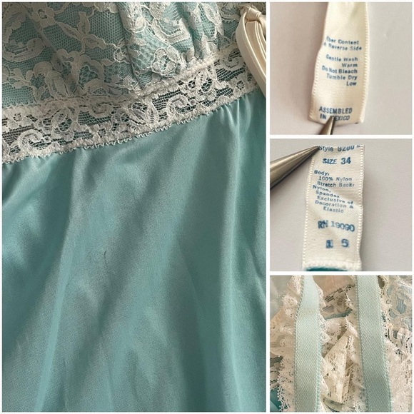 Olga Powder Blue Long Flowy Full Length NightGown Slip Dress Vintage - Picture 8 of 9